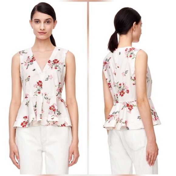 Rebecca Taylor Floral Peplum Poplin Marguerite Top - Picture 2 of 6